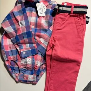Plaid Bodysuit and Pink Pants Set